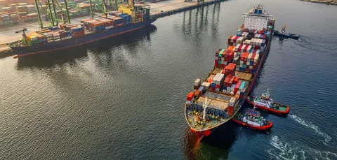 Cargo ships on water in docks