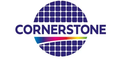 Logo of round photonics prototyping foundry and the word CORNERSTONE across it