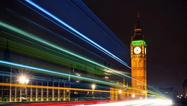 Big Ben clock tower in evening lights