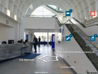 Interior view of large open plan, modern foyer area with reception desk and large staircase.
