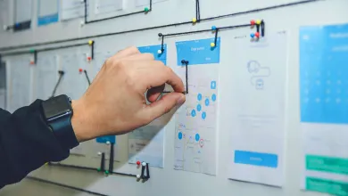 Someone engaged in planning a project on a whiteboard.