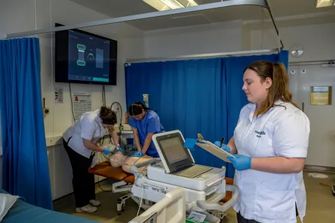 University of Southampton Cardiac Physiology students practising skills in the Cardiac Physiologist skills lab