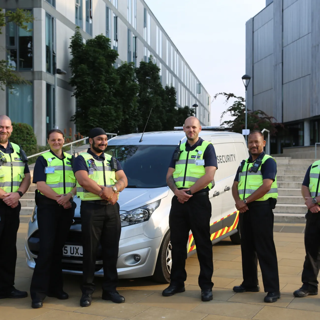 University security team with a security van on Highfield Campus. 