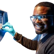 PhD researcher Marlon McCarthy operates a machine