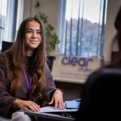 MSc Public Health student, Hannah in discussion