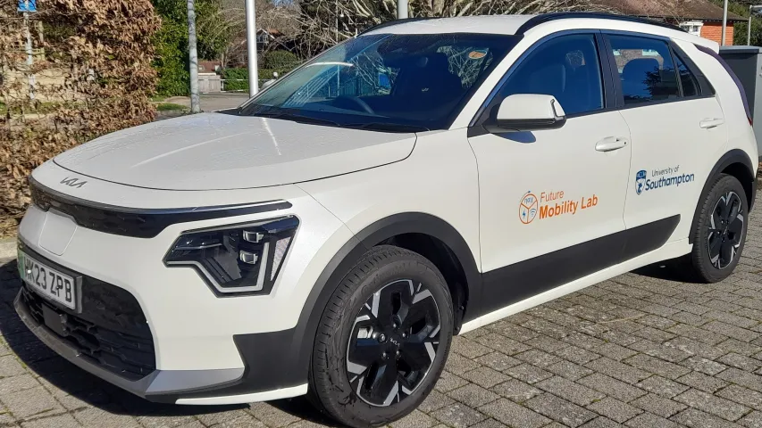 Left front view of the University Kia Niro electric vehicle