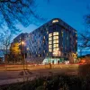 Wide angle view of Mayflower Halls of Residence at dusk