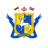 Coat of arms with a white stag, Brunei and UK flags, and text “Bruston” with “Est. 2009”.