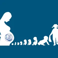 Silhouette images depicting the stages from pregnancy to pre-teenage stages of life 