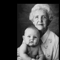 An old woman with a baby on her arms