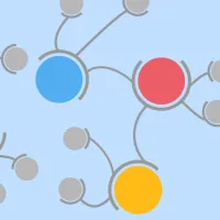 BRAIN UK background image with blue, yellow and red circles in various sizes connected to each other, representing the network of participating centres and researchers